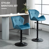 Velvet Bar Stools 57cm Wide in Set Of 2 With Metal Frame Footrest - Velmora
