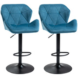 Velvet Bar Stools 57cm Wide in Set Of 2 With Metal Frame Footrest - Velmora