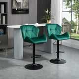 Velvet Bar Stools 57cm Wide in Set Of 2 With Metal Frame Footrest - Velmora