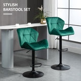 Velvet Bar Stools 57cm Wide in Set Of 2 With Metal Frame Footrest - Velmora