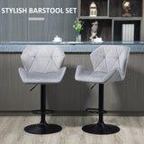 Velvet Bar Stools 57cm Wide in Set Of 2 With Metal Frame Footrest - Velmora