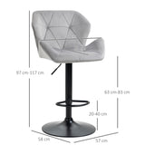 Velvet Bar Stools 57cm Wide in Set Of 2 With Metal Frame Footrest - Velmora