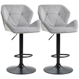 Velvet Bar Stools 57cm Wide in Set Of 2 With Metal Frame Footrest - Velmora
