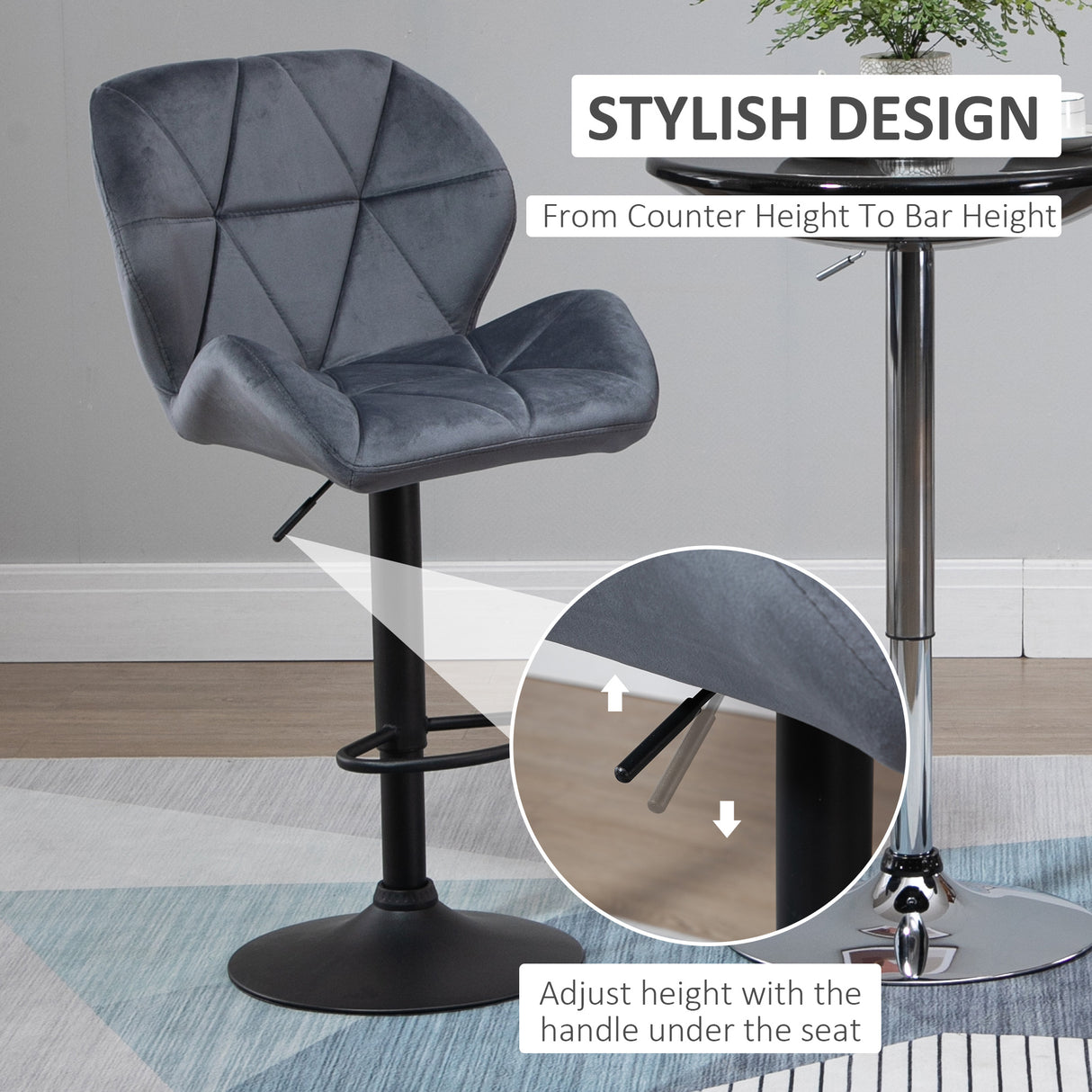 Velvet Bar Stools in Set Of 2 With Metal Frame Footrest - Velmora