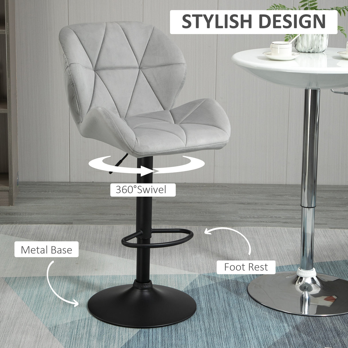 Velvet Bar Stools in Set Of 2 With Metal Frame Footrest - Velmora