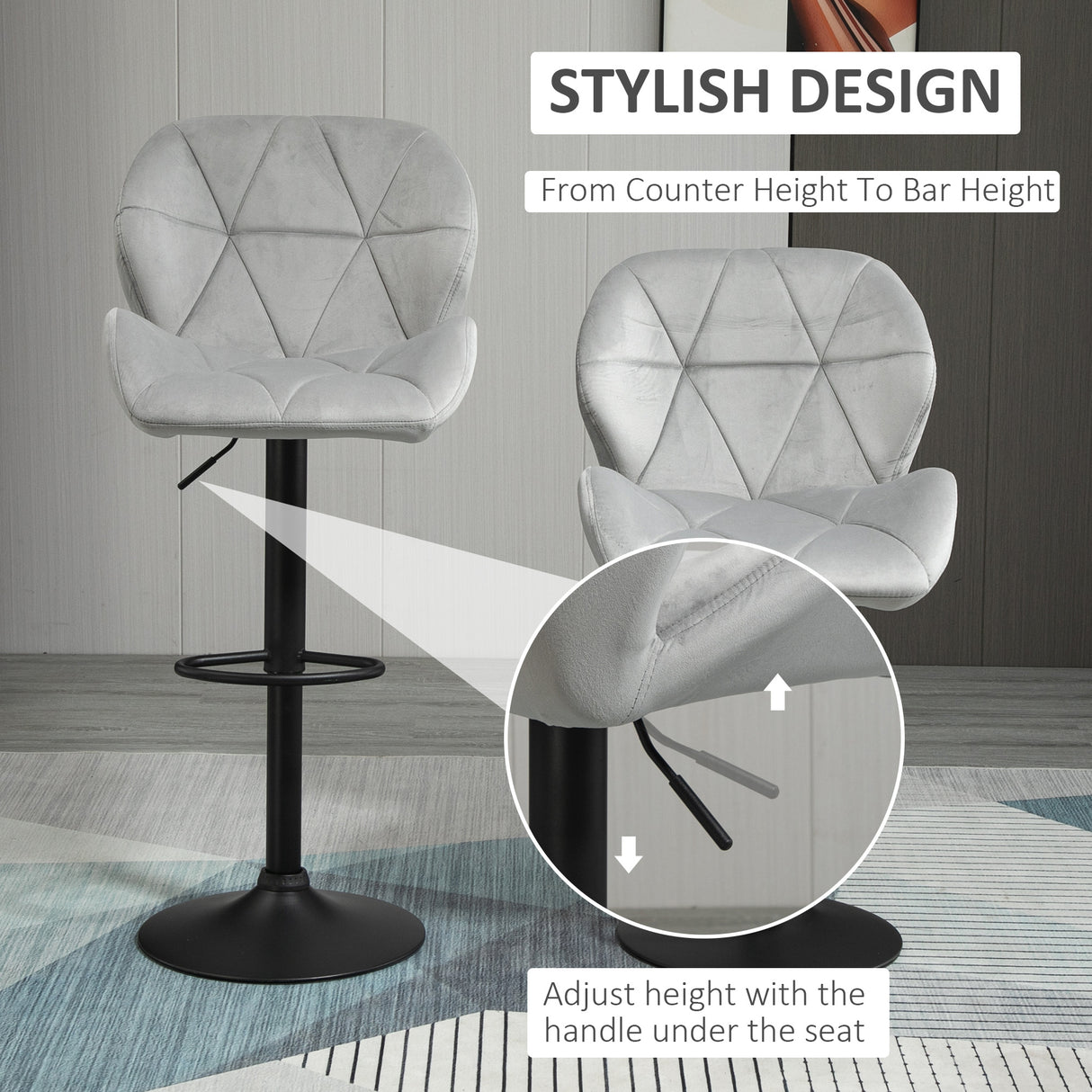Velvet Bar Stools in Set Of 2 With Metal Frame Footrest - Velmora