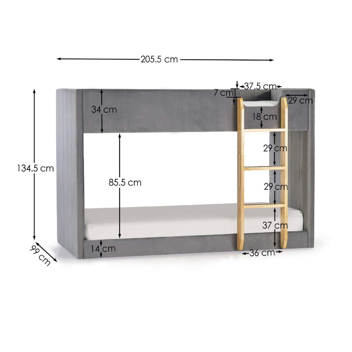 Velvet Bunk Bed With Ladder - Daytona