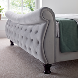 Velvet Chesterfield Sleigh Double Bed - Oxford