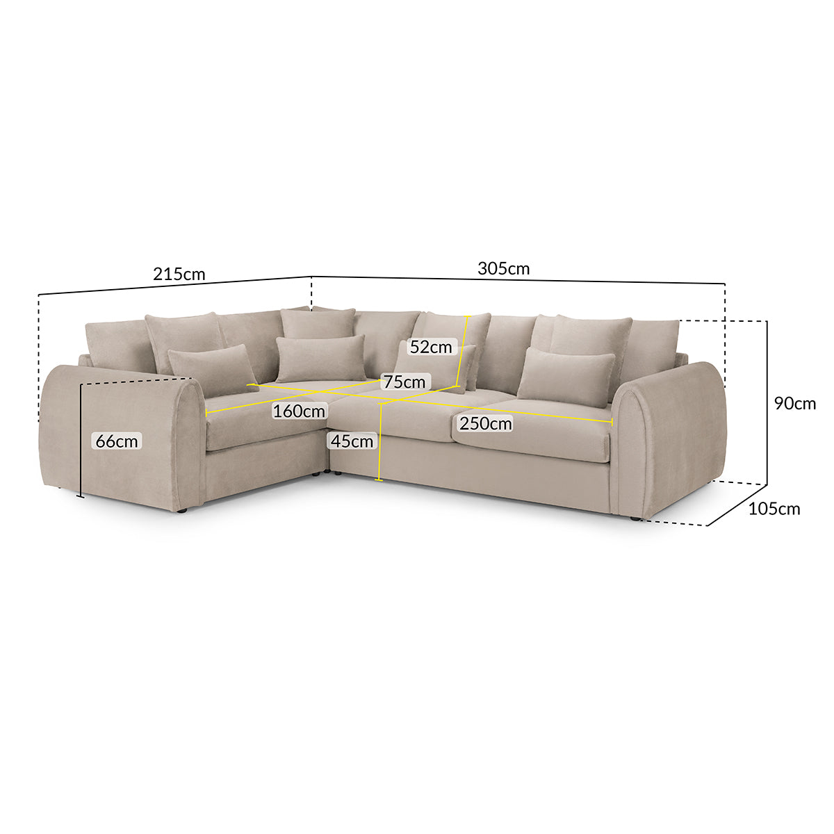 Velvet Corner Sofa Left Hand Facing - Mirabel