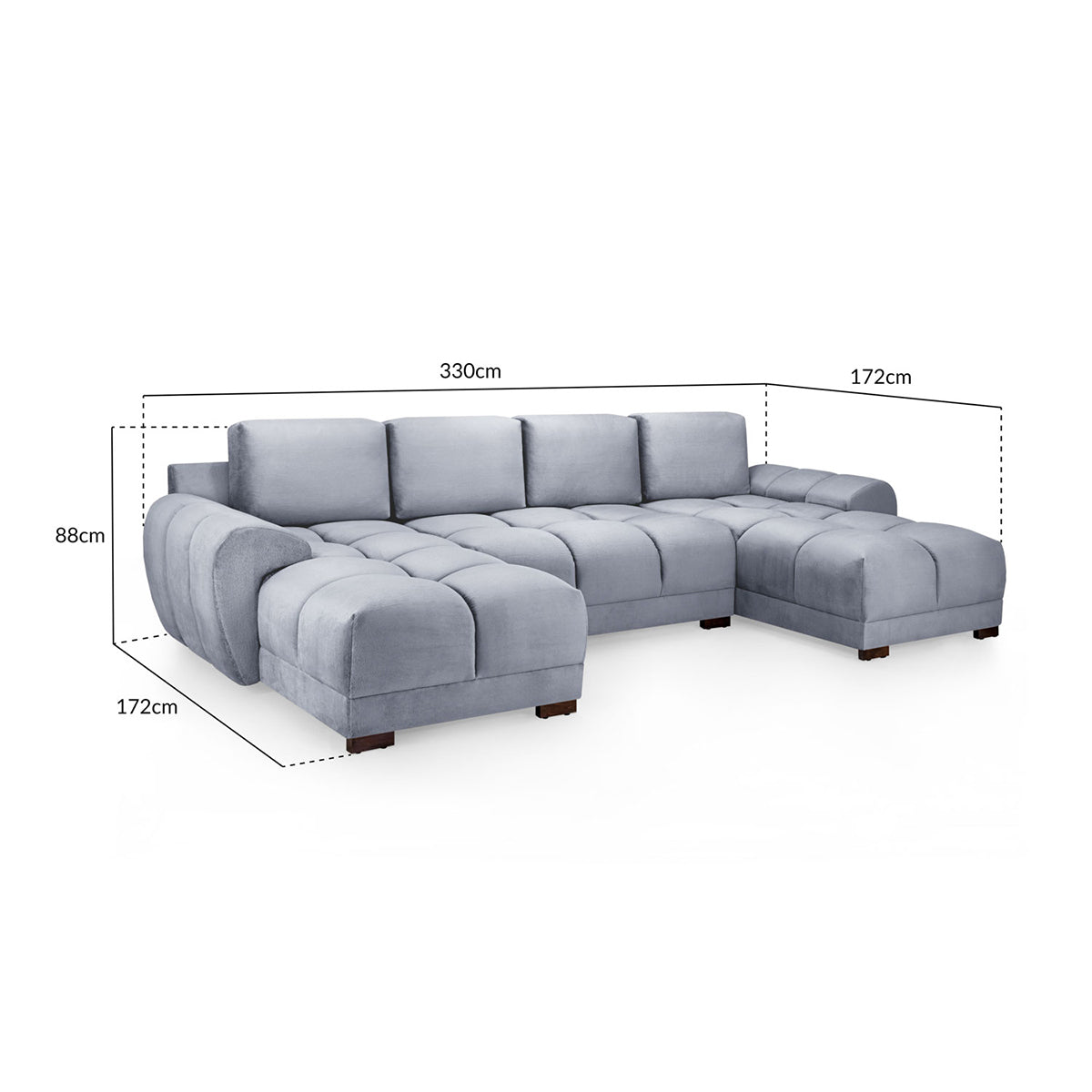 Velvet Corner Sofa in U Shape - Azzuro