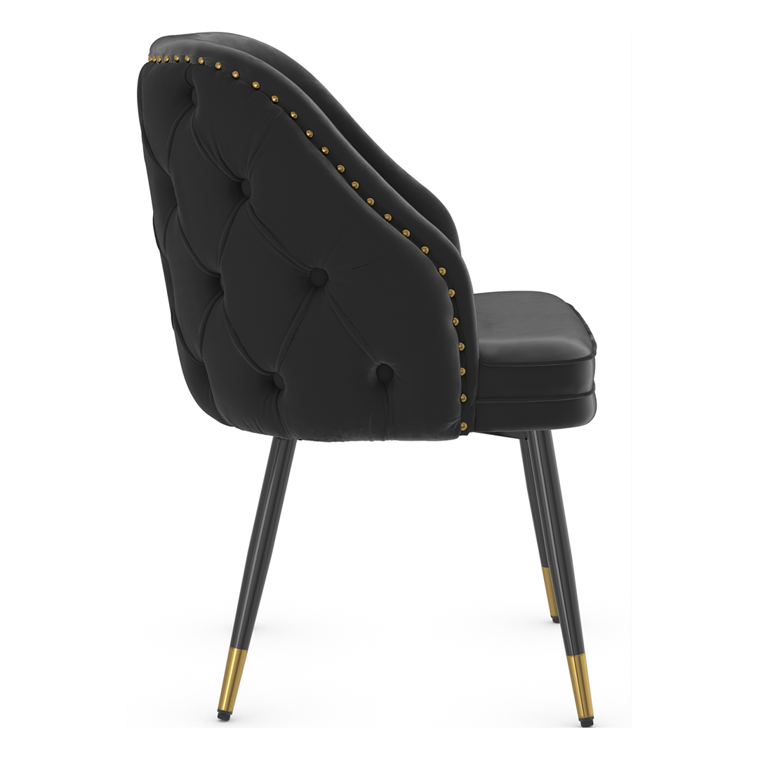 Velvet Dining Chair With Black Slim Metal Legs - Aberley