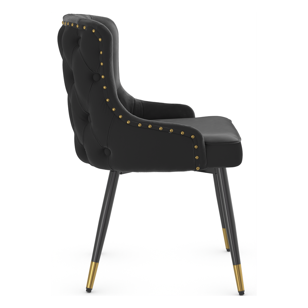 Velvet Dining Chair With Tapered Matt Black Legs - Ashton