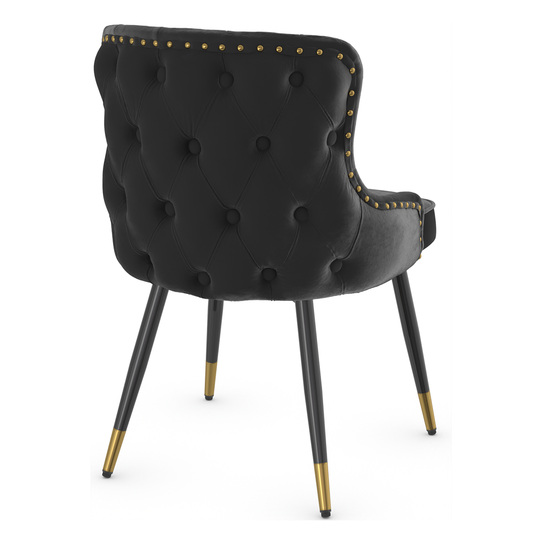 Velvet Dining Chair With Tapered Matt Black Legs - Ashton