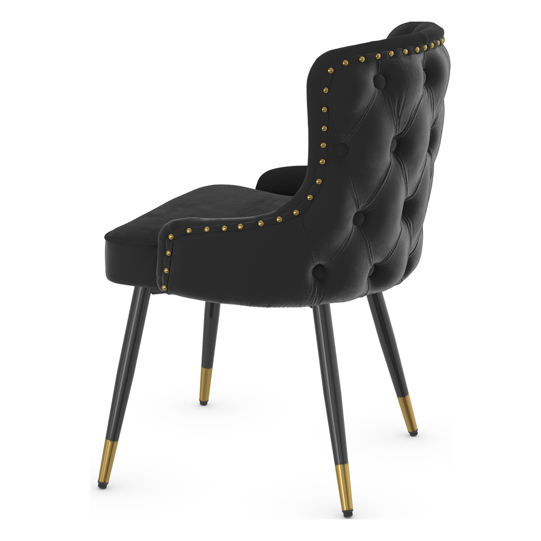 Velvet Dining Chair With Tapered Matt Black Legs - Ashton