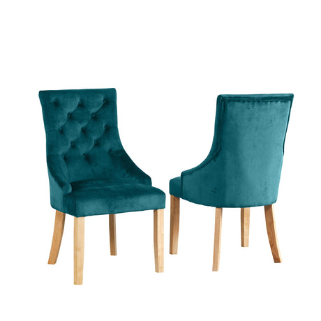 Velvet Dining Chairs 97cm High x 53cm Wide in Set Of 2 With Wooden Legs - Kensington Home