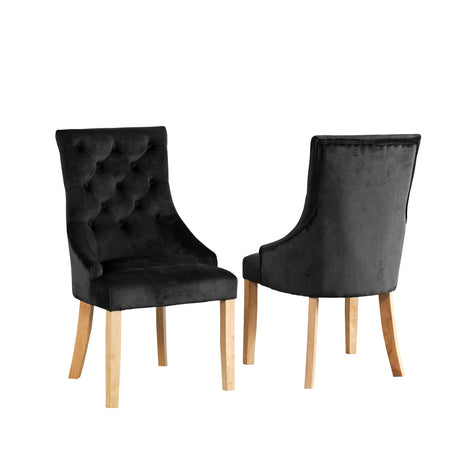 Velvet Dining Chairs 97cm High x 53cm Wide in Set Of 2 With Wooden Legs - Kensington Home