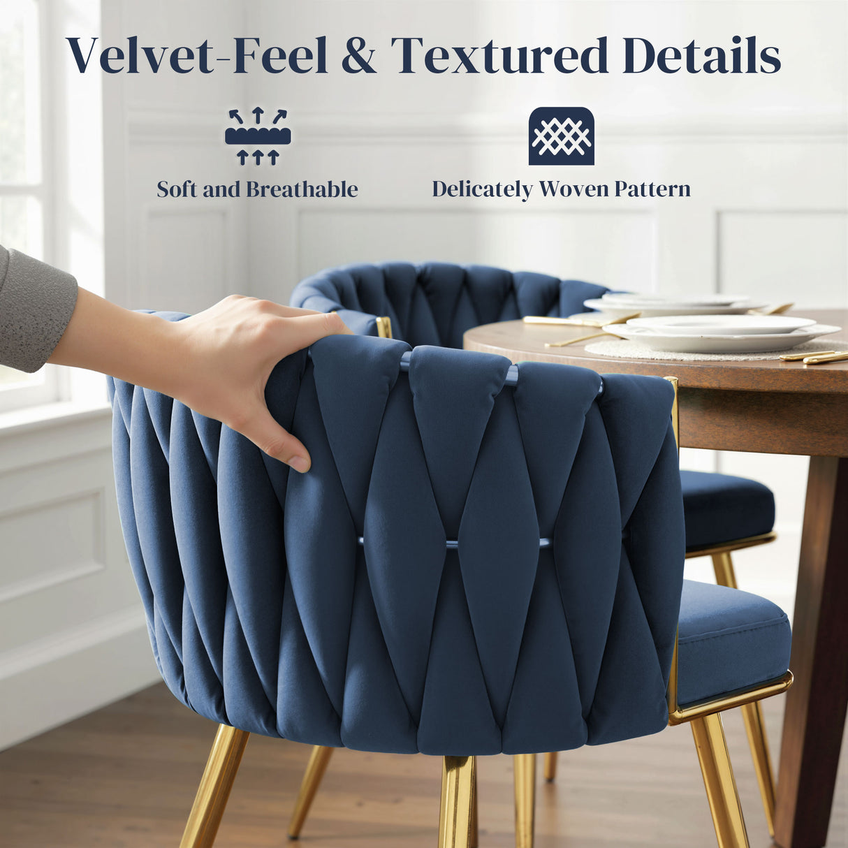 Velvet Dining Chairs in Set Of 2 With Gold Metal Legs- Velmora