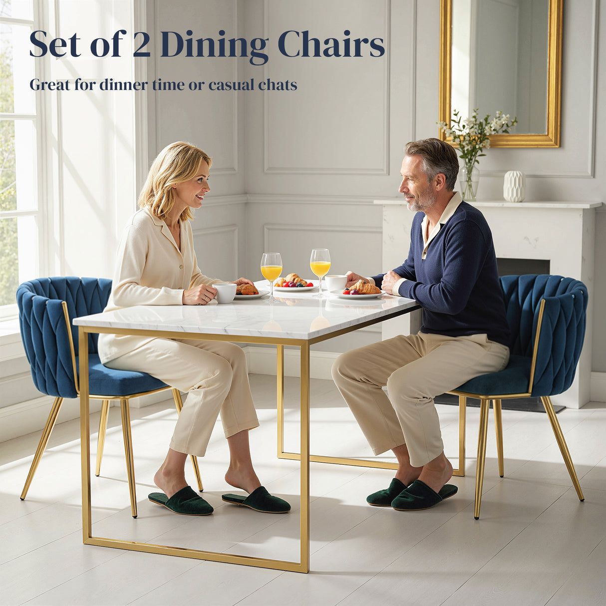 Velvet Dining Chairs in Set Of 2 With Gold Metal Legs- Velmora
