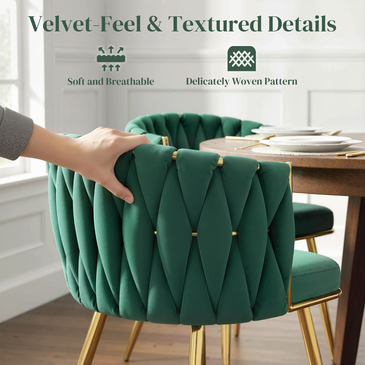 Velvet Dining Chairs in Set Of 2 With Gold Metal Legs- Velmora