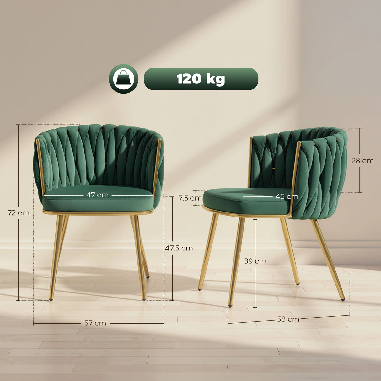 Velvet Dining Chairs in Set Of 2 With Gold Metal Legs- Velmora