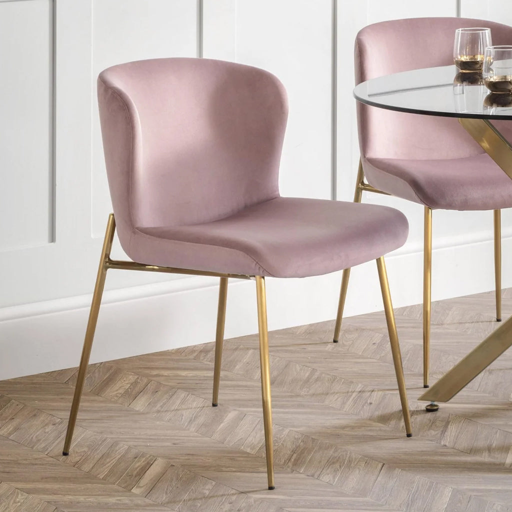 Velvet Dining Chairs in Set Of 2 With Gold Metal Legs - Harper