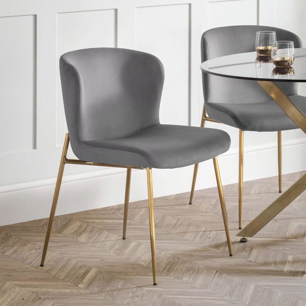 Velvet Dining Chairs in Set Of 2 With Gold Metal Legs - Harper