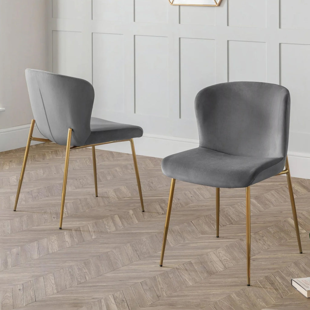 Velvet Dining Chairs in Set Of 2 With Gold Metal Legs - Harper