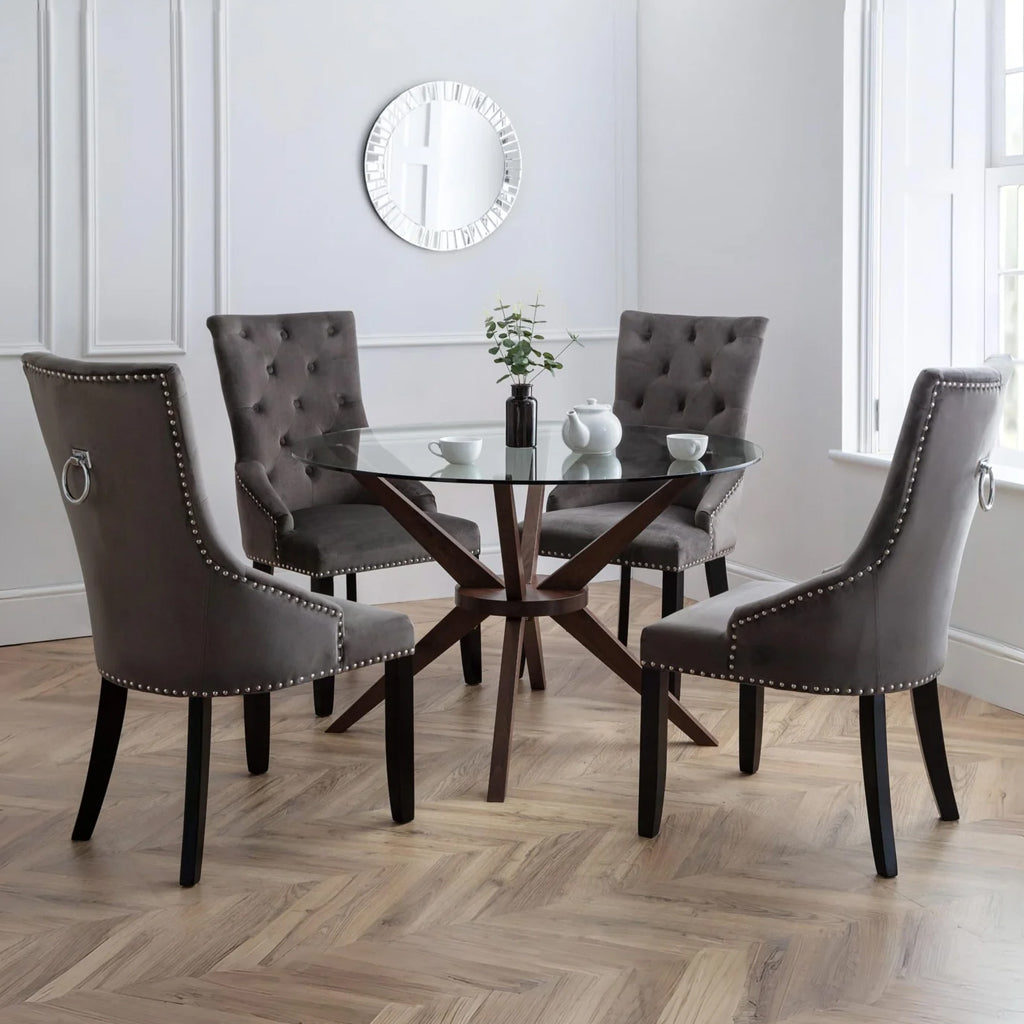 Velvet Dining Chairs in Set Of 2 Knockerback - Veneto