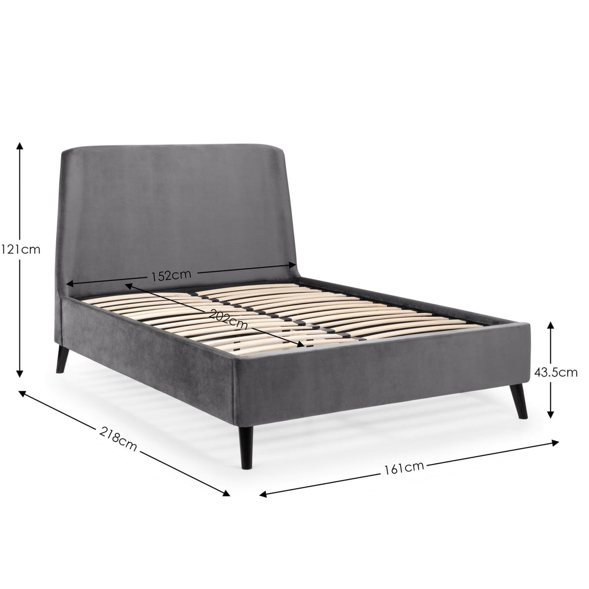 Velvet Double Bed With Curved Headboard - Frida