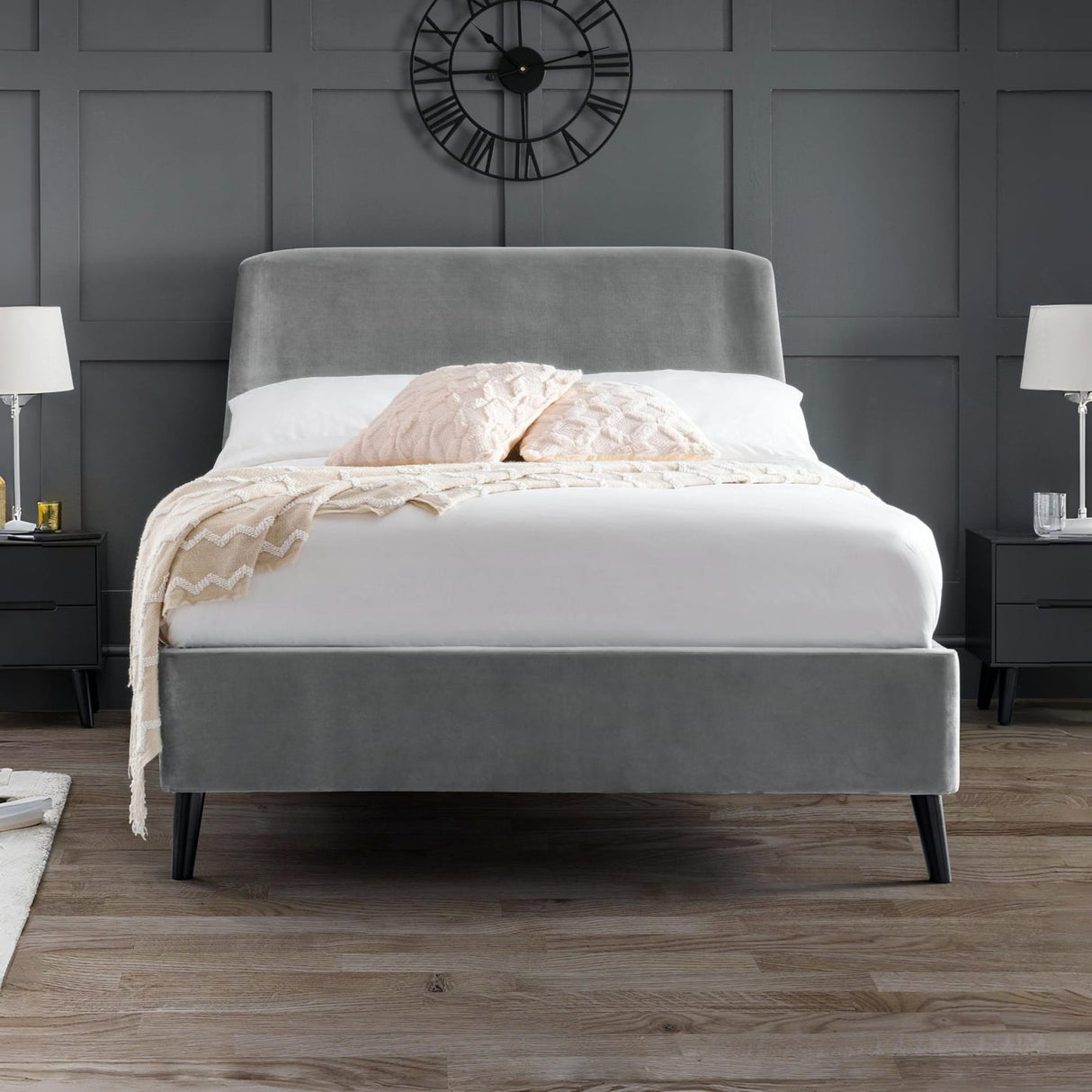 Velvet Double Bed With Curved Headboard - Frida