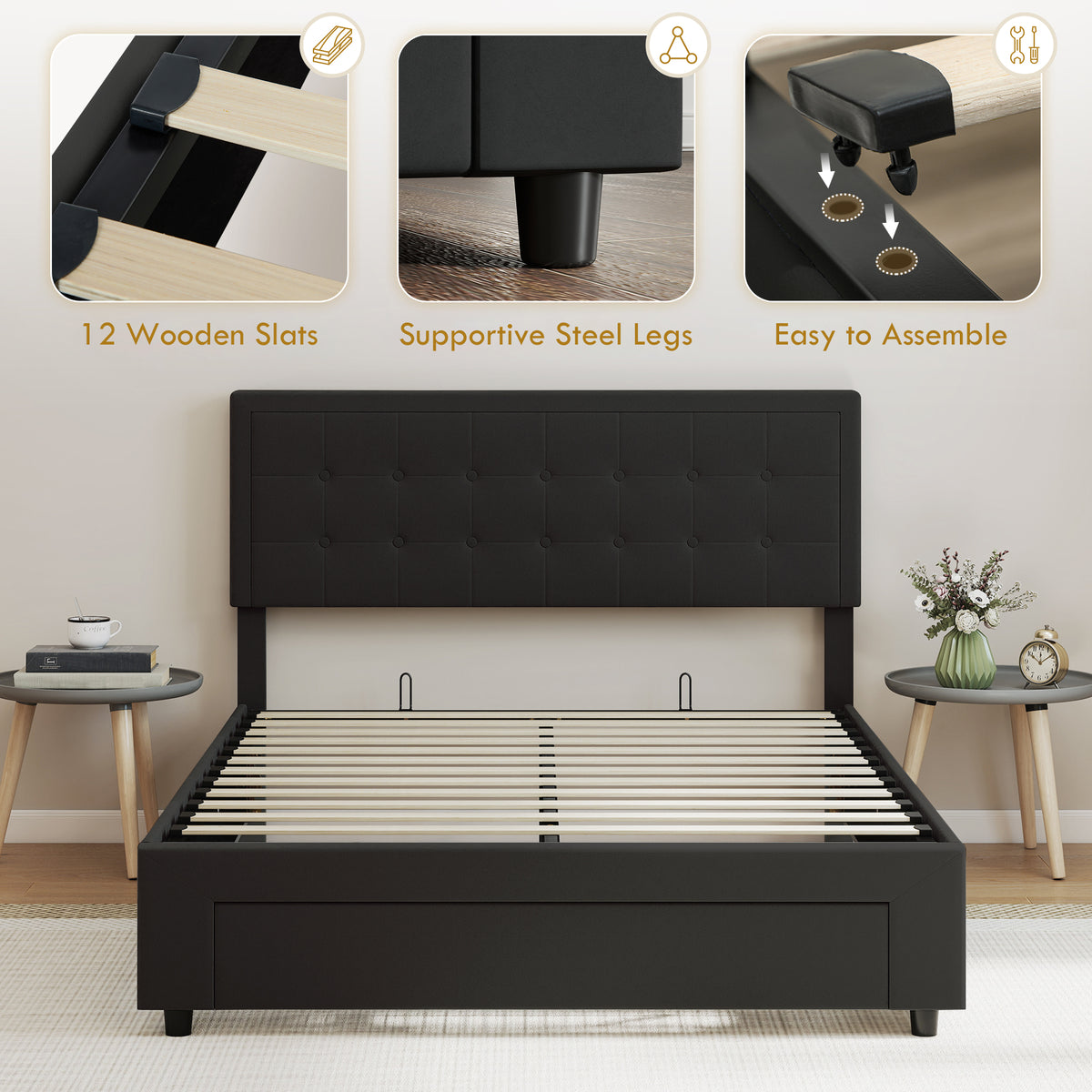 Velvet Double Ottoman Storage Bed 140cm Wide With Front Drawer - Velmora