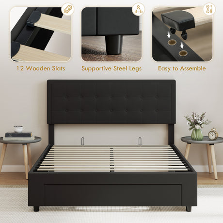 Velvet Double Ottoman Storage Bed 140cm Wide With Front Drawer - Velmora