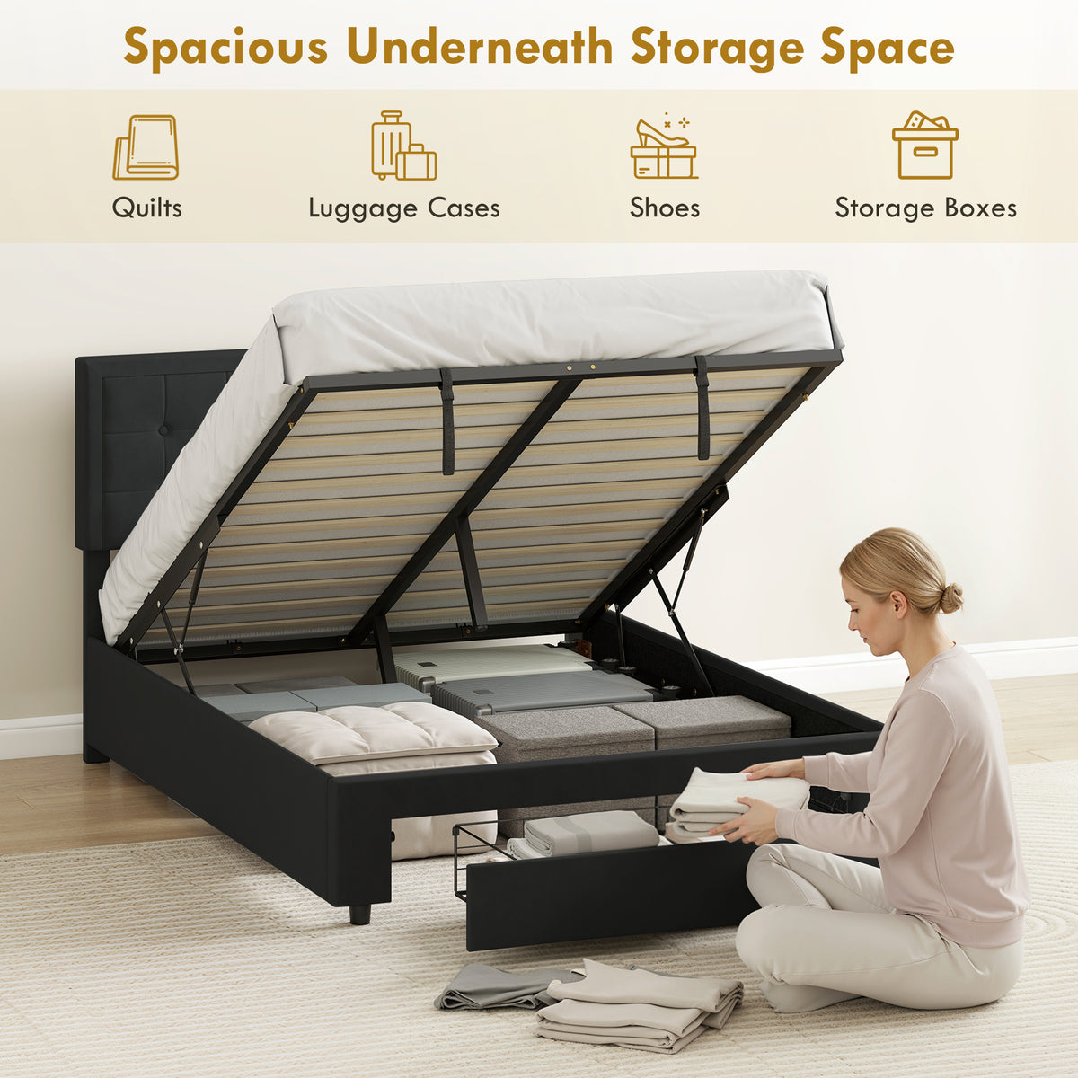 Velvet Double Ottoman Storage Bed 140cm Wide With Front Drawer - Velmora