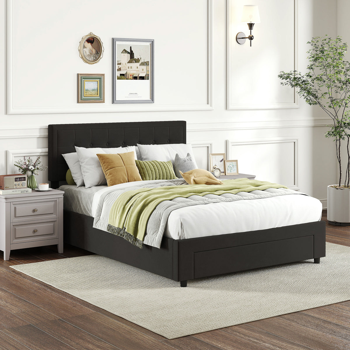Velvet Double Ottoman Storage Bed 140cm Wide With Front Drawer - Velmora