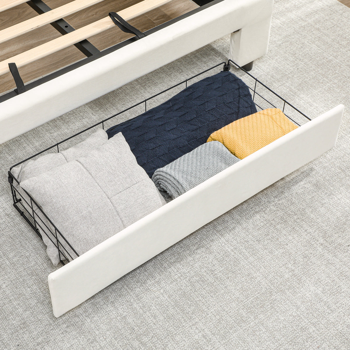 Velvet Double Ottoman Storage Bed 140cm Wide With Front Drawer - Velmora