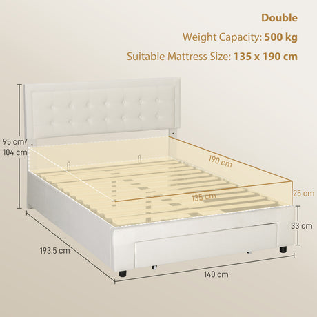 Velvet Double Ottoman Storage Bed 140cm Wide With Front Drawer - Velmora