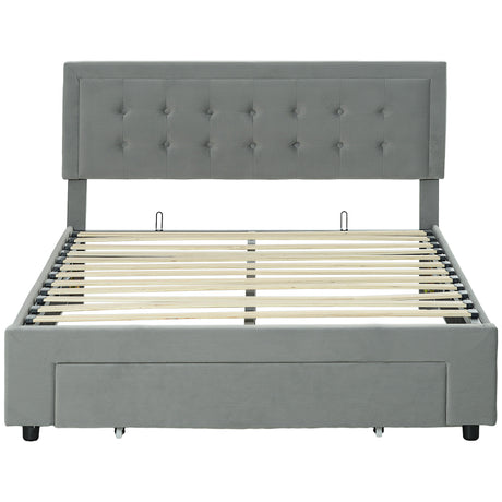 Velvet Double Ottoman Storage Bed 140cm Wide With Front Drawer - Velmora