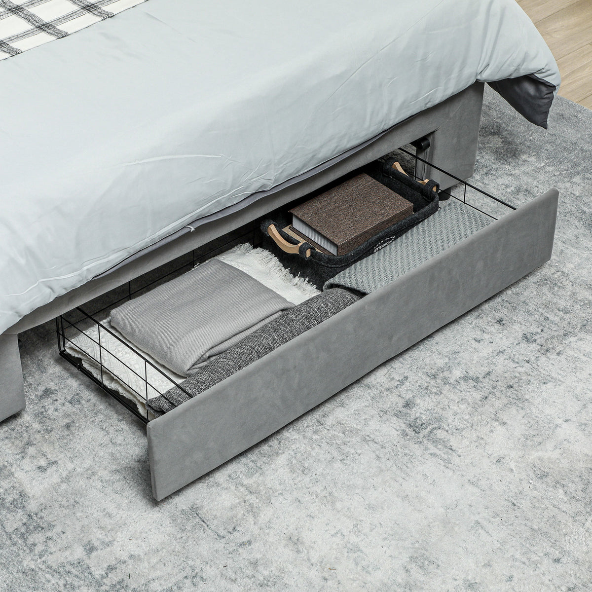 Velvet Double Ottoman Storage Bed 140cm Wide With Front Drawer - Velmora