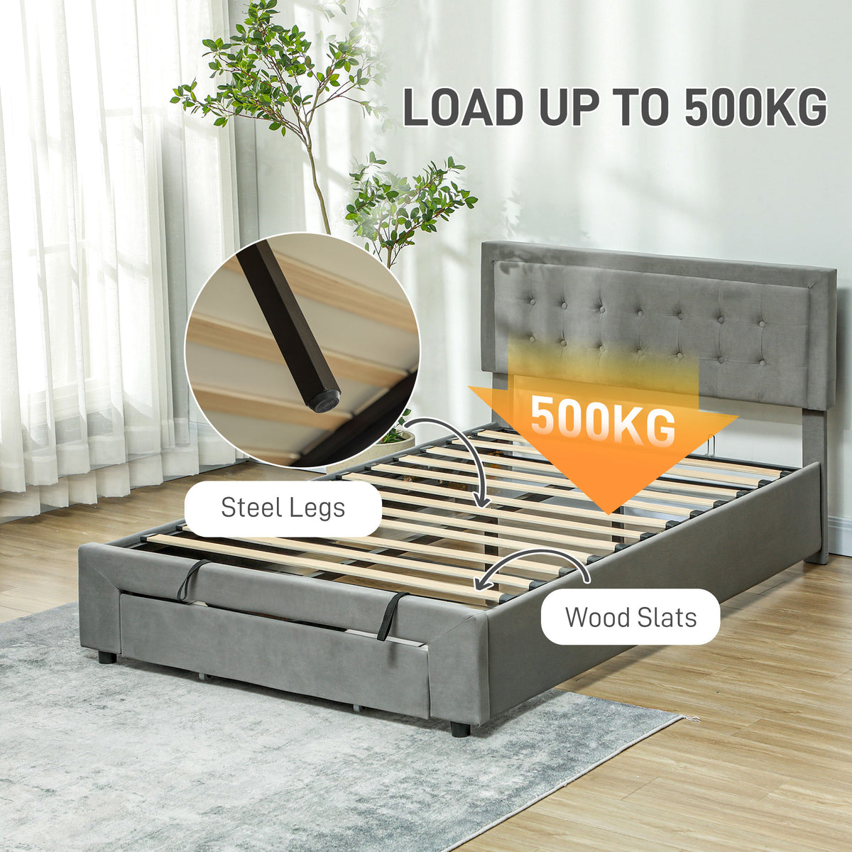 Velvet Double Ottoman Storage Bed 140cm Wide With Front Drawer - Velmora