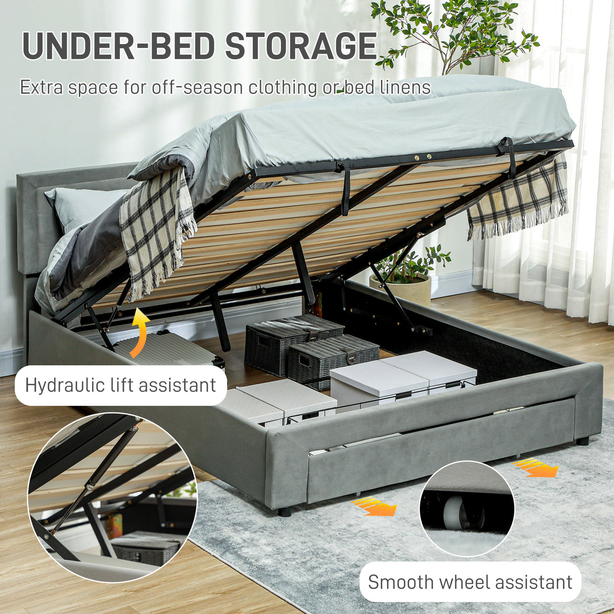 Velvet Double Ottoman Storage Bed 140cm Wide With Front Drawer - Velmora