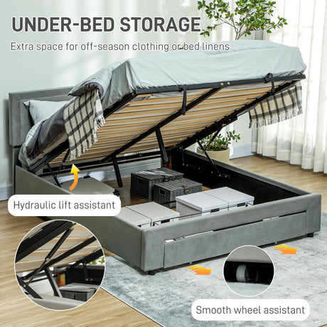 Velvet Double Ottoman Storage Bed 140cm Wide With Front Drawer - Velmora