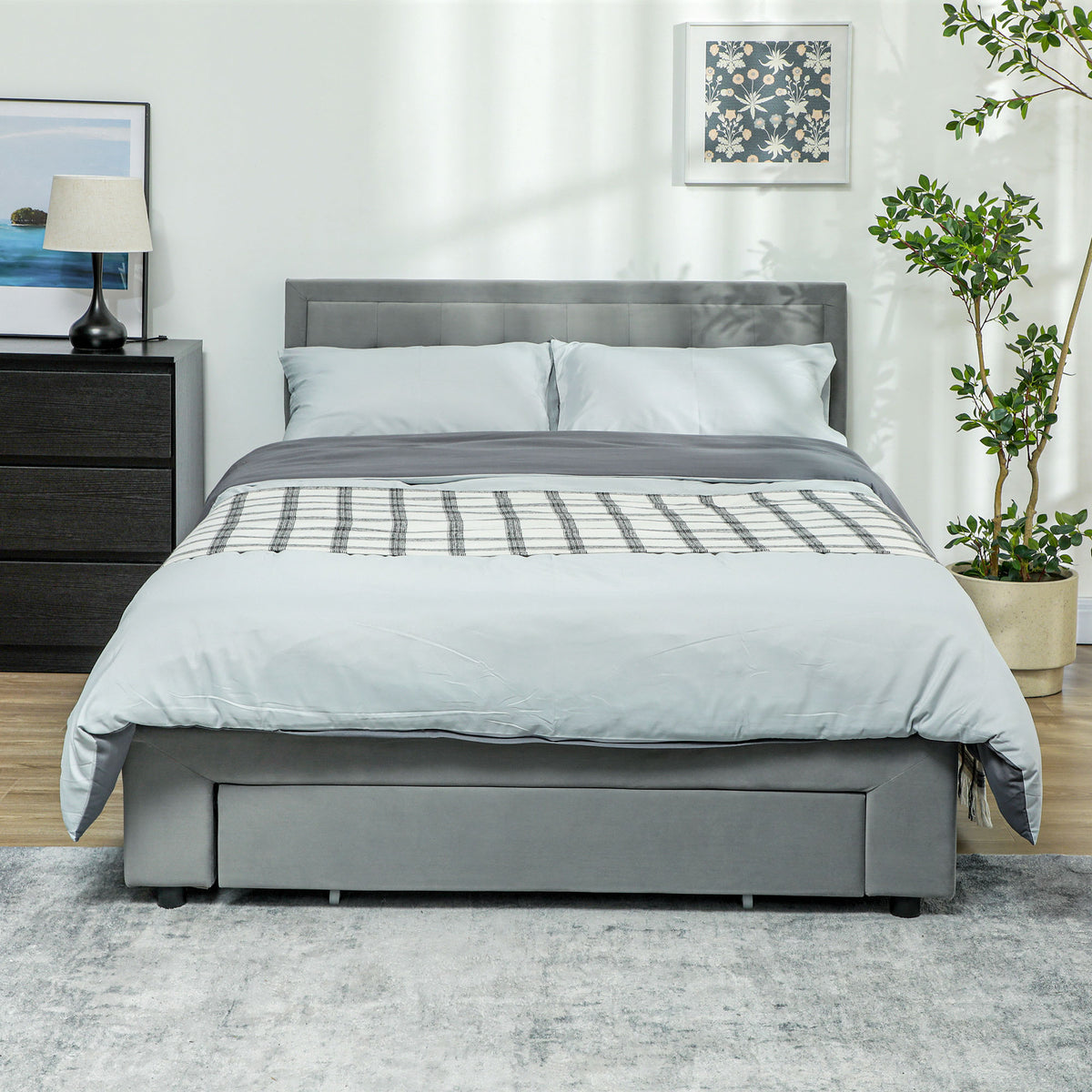 Velvet Double Ottoman Storage Bed 140cm Wide With Front Drawer - Velmora
