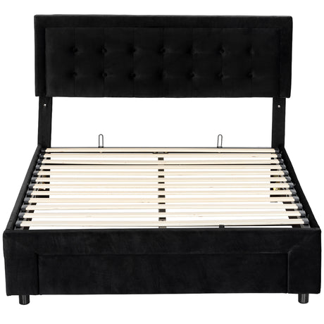 Velvet Double Ottoman Storage Bed 157.5cm Wide With Front Drawer - Velmora