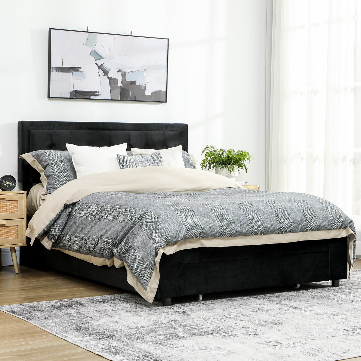 Velvet Double Ottoman Storage Bed 157.5cm Wide With Front Drawer - Velmora