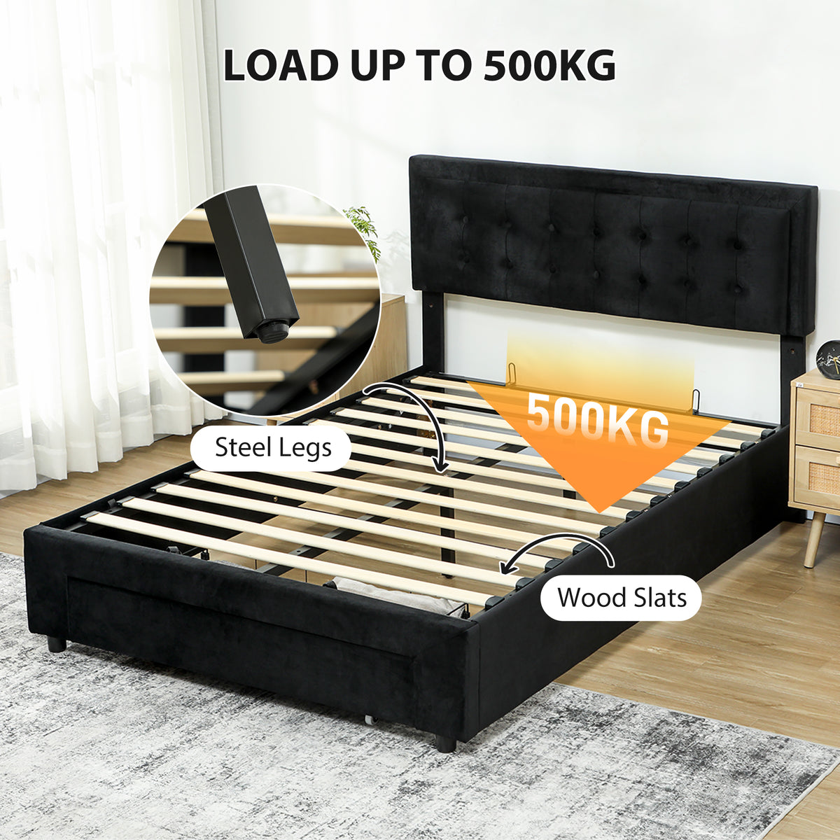 Velvet Double Ottoman Storage Bed 157.5cm Wide With Front Drawer - Velmora