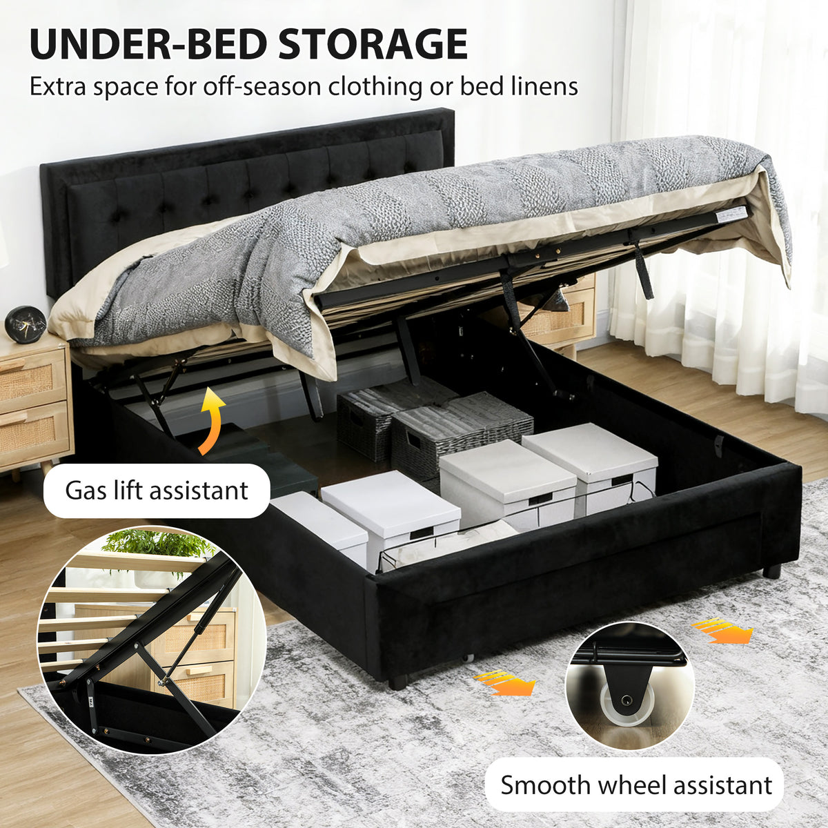 Velvet Double Ottoman Storage Bed 157.5cm Wide With Front Drawer - Velmora