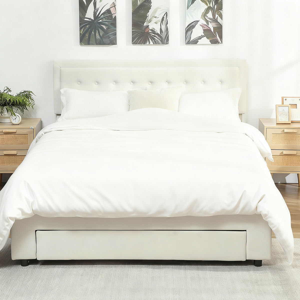 Velvet Double Ottoman Storage Bed 157.5cm Wide With Front Drawer - Velmora