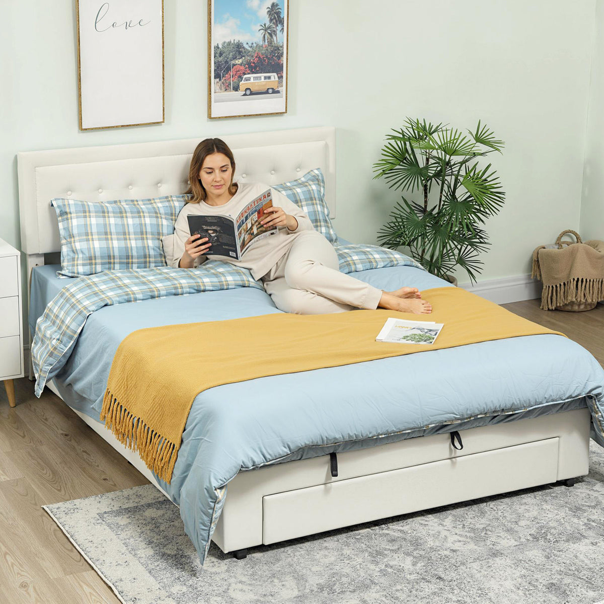 Velvet Double Ottoman Storage Bed 157.5cm Wide With Front Drawer - Velmora
