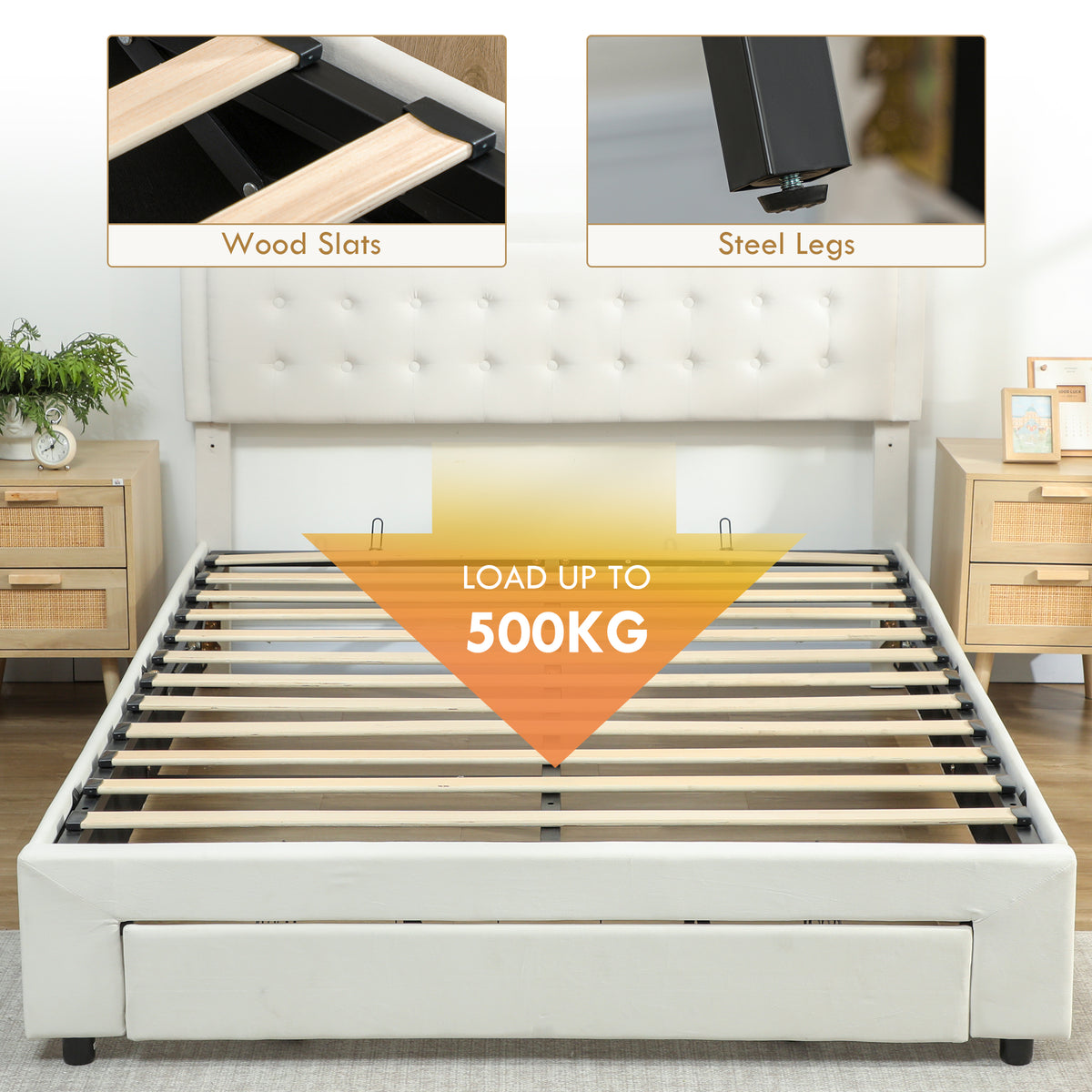 Velvet Double Ottoman Storage Bed 157.5cm Wide With Front Drawer - Velmora