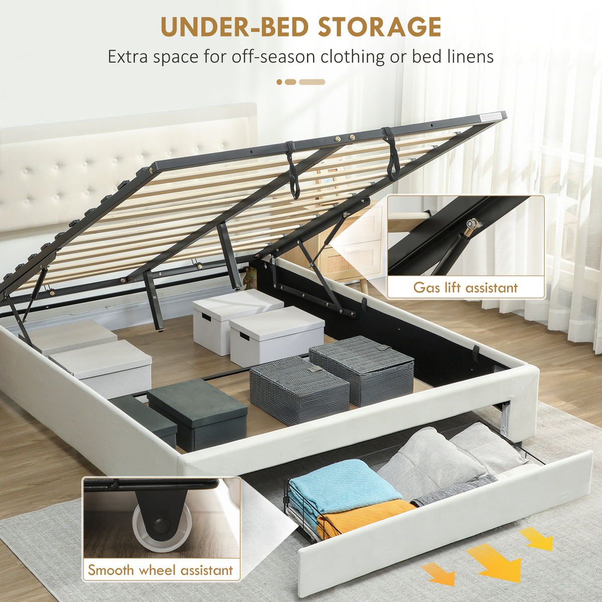 Velvet Double Ottoman Storage Bed 157.5cm Wide With Front Drawer - Velmora